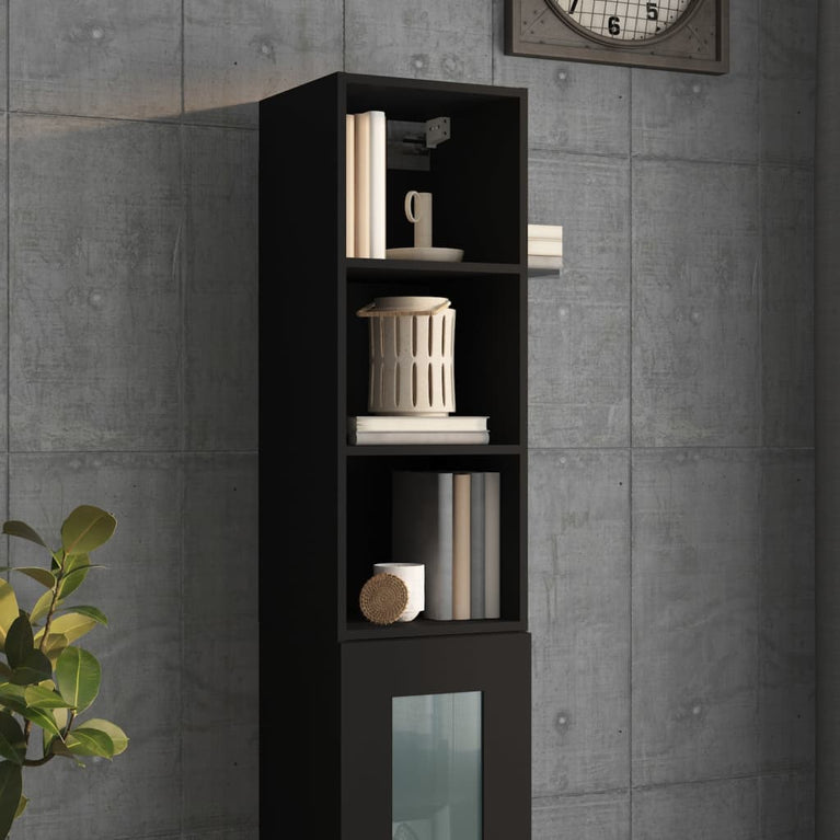 Wandkast 34,5x32,5x90 cm bewerkt hout zwart MeubelReus