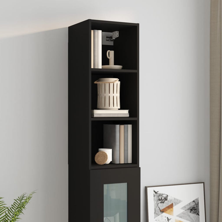 Wandkast 34,5x32,5x90 cm bewerkt hout zwart MeubelReus