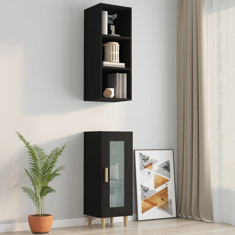 Wandkast 34,5x32,5x90 cm bewerkt hout zwart MeubelReus