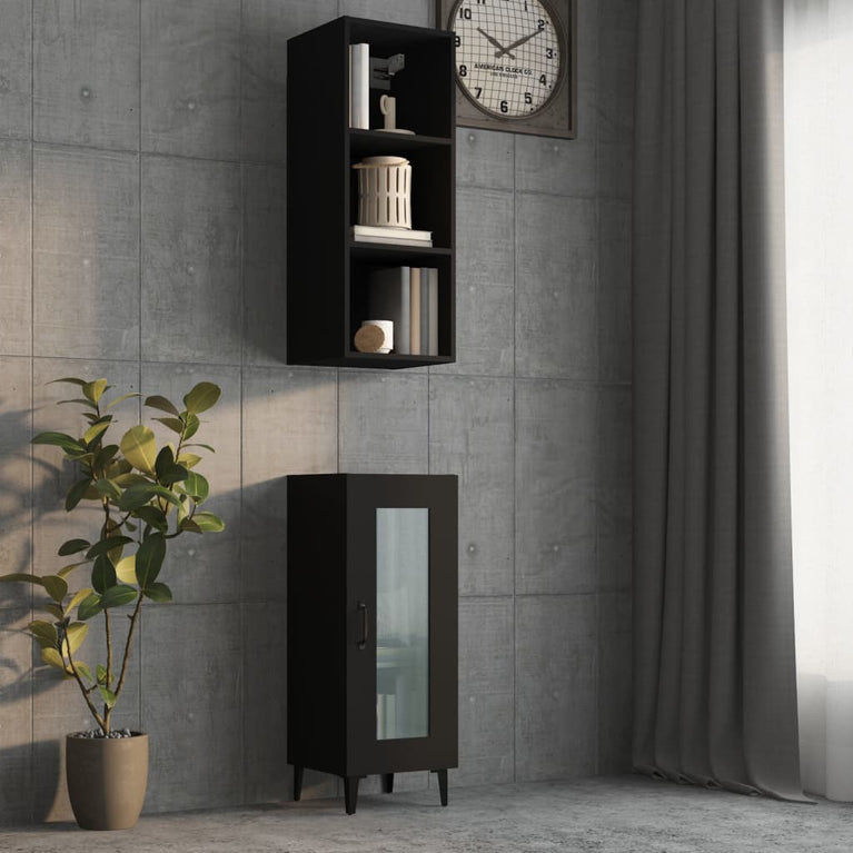 Wandkast 34,5x32,5x90 cm bewerkt hout zwart MeubelReus