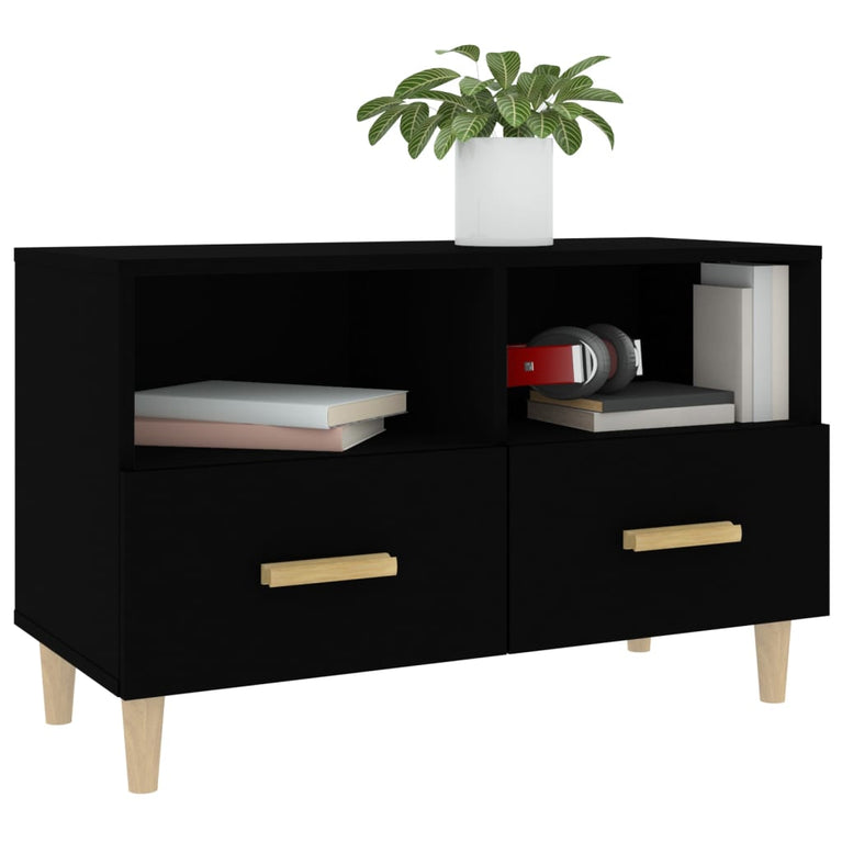 Tv-meubel 80x36x50 cm bewerkt hout zwart MeubelReus
