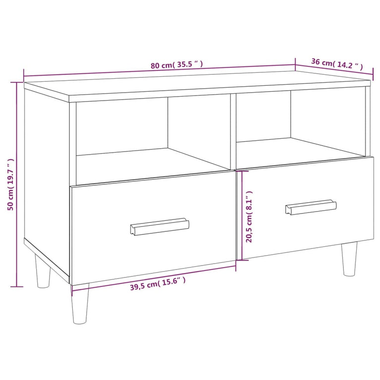 Tv-meubel 80x36x50 cm bewerkt hout zwart MeubelReus