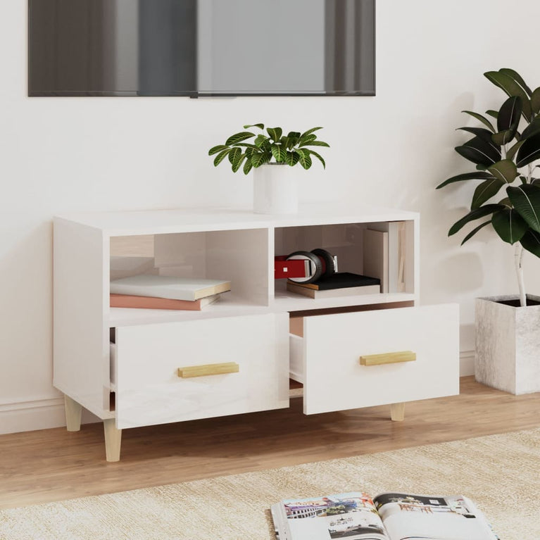 Tv-meubel 80x36x50 cm bewerkt hout hoogglans wit MeubelReus