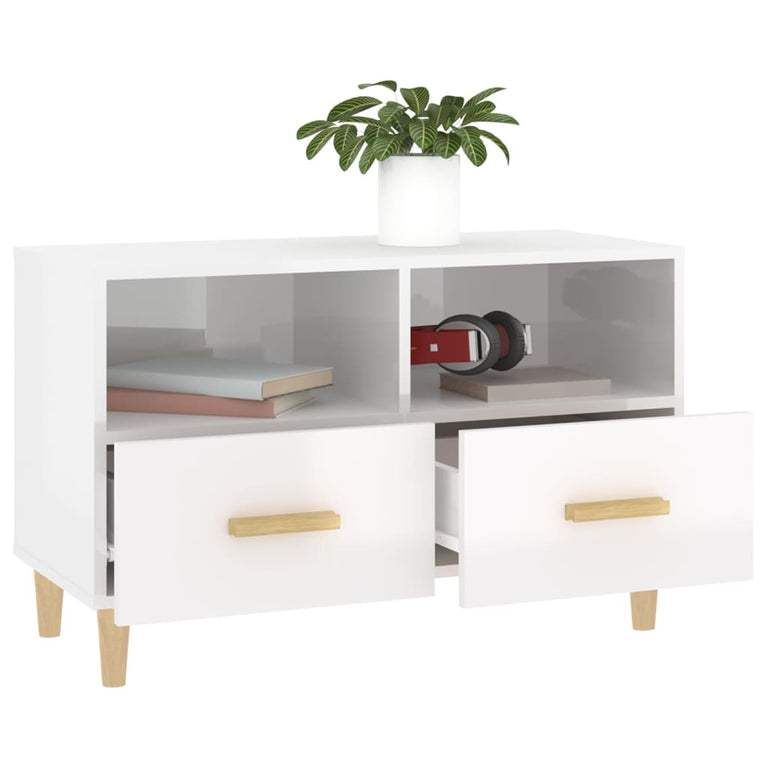 Tv-meubel 80x36x50 cm bewerkt hout hoogglans wit MeubelReus