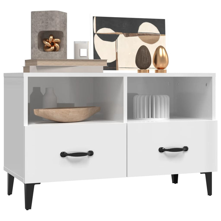 vidaXL Tv-meubel 80x36x50 cm bewerkt hout hoogglans wit MeubelReus