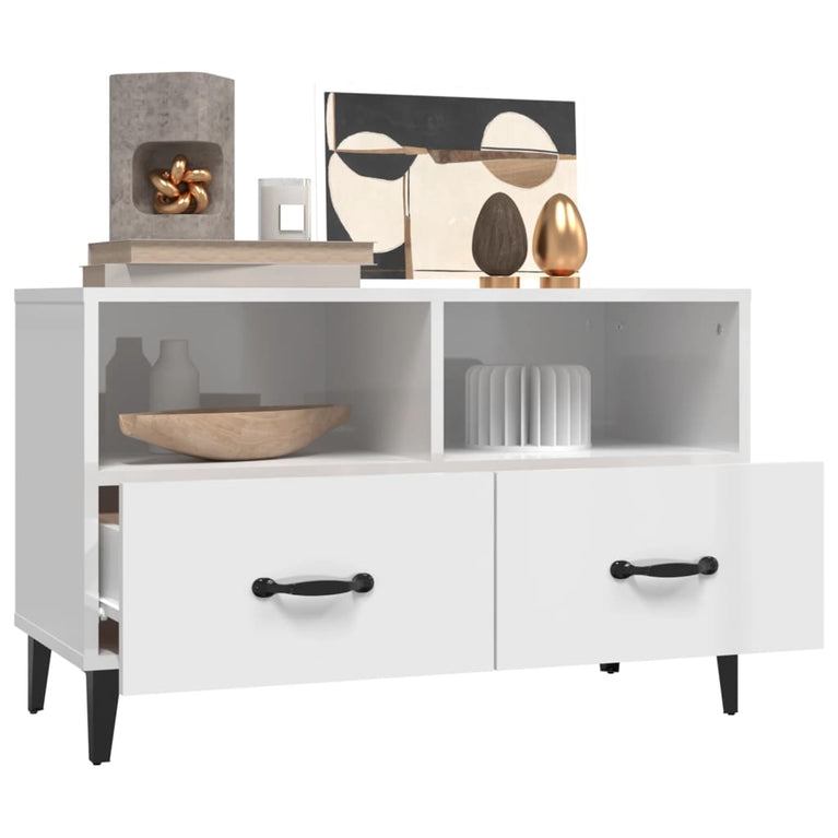 vidaXL Tv-meubel 80x36x50 cm bewerkt hout hoogglans wit MeubelReus