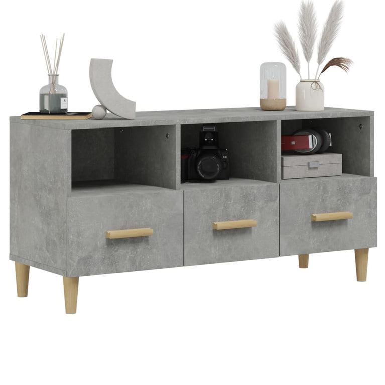 Tv-meubel 102x36x50 cm bewerkt hout betongrijs MeubelReus