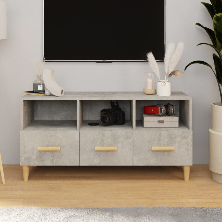 Tv-meubel 102x36x50 cm bewerkt hout betongrijs MeubelReus