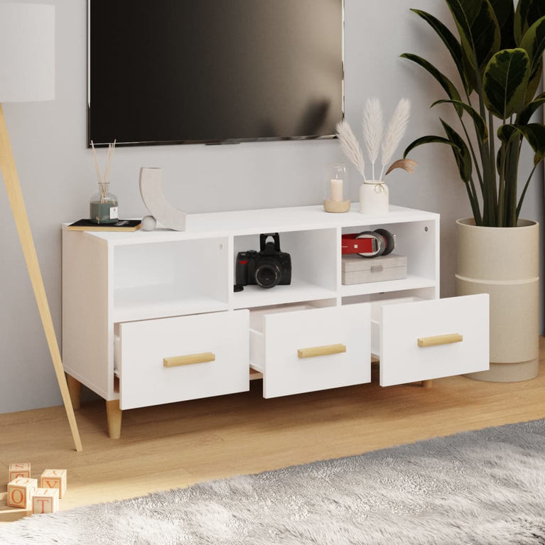 Tv-meubel 102x36x50 cm bewerkt hout hoogglans wit MeubelReus