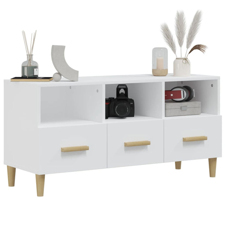 Tv-meubel 102x36x50 cm bewerkt hout hoogglans wit MeubelReus