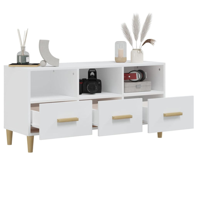 Tv-meubel 102x36x50 cm bewerkt hout hoogglans wit MeubelReus