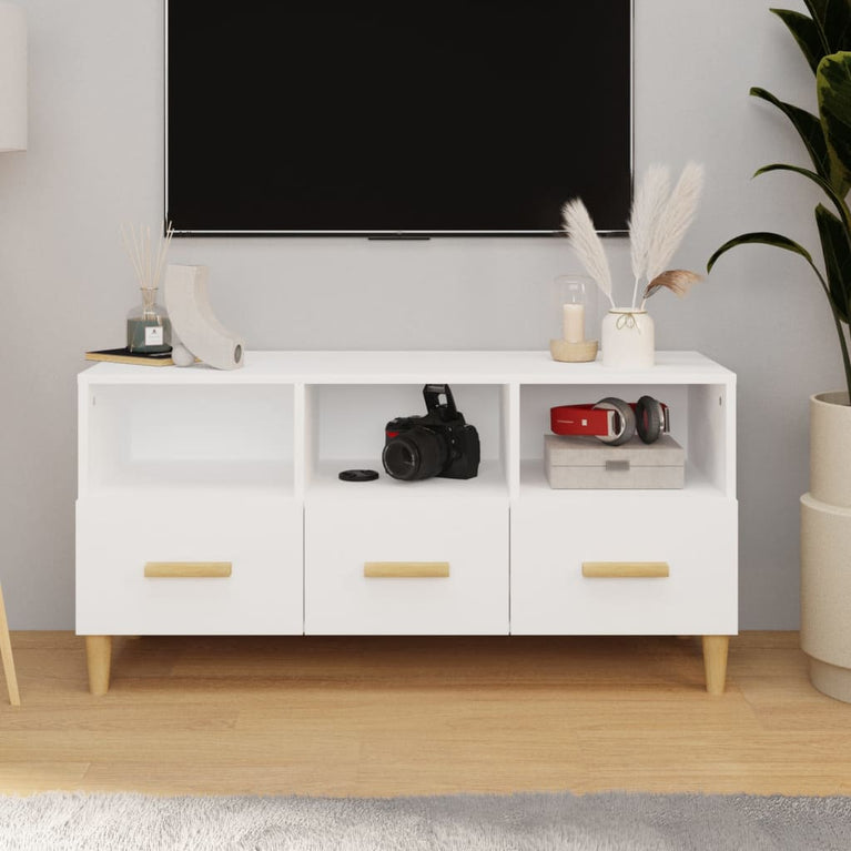 Tv-meubel 102x36x50 cm bewerkt hout hoogglans wit MeubelReus