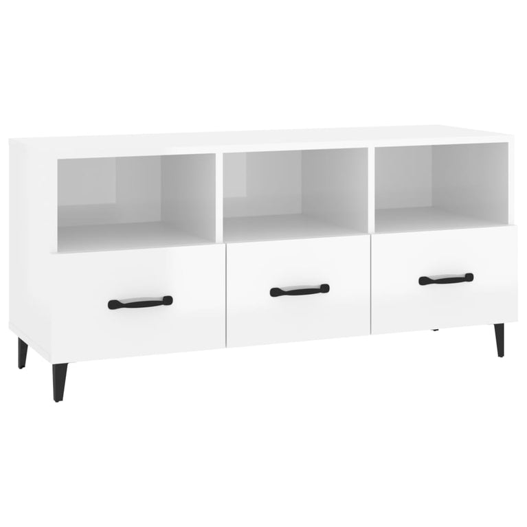 Tv-meubel 102x35x50 cm bewerkt hout hoogglans wit MeubelReus