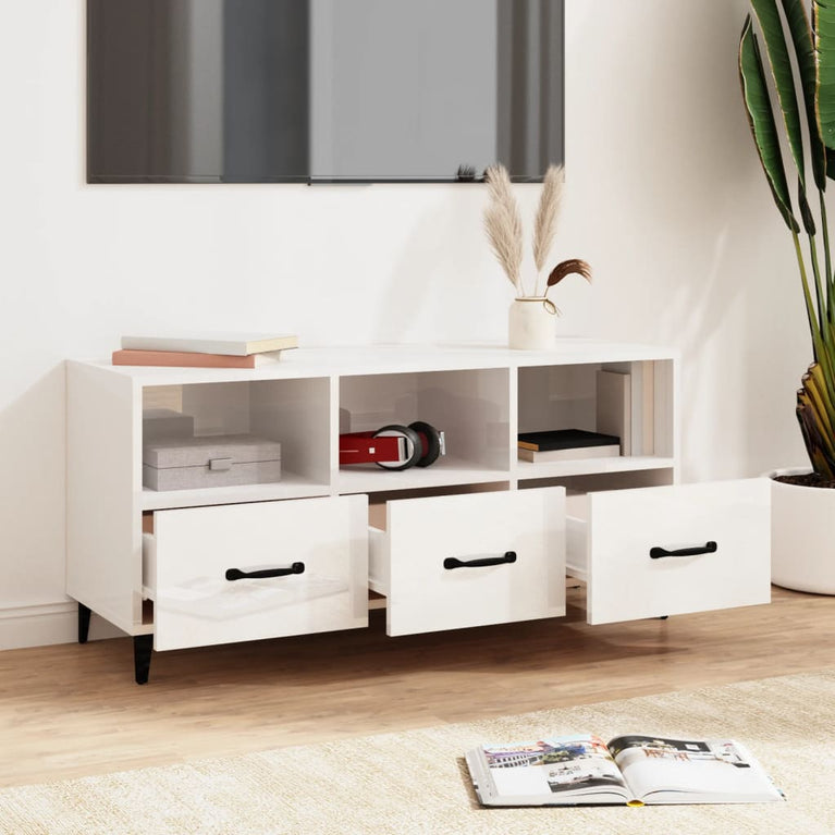 Tv-meubel 102x35x50 cm bewerkt hout hoogglans wit MeubelReus