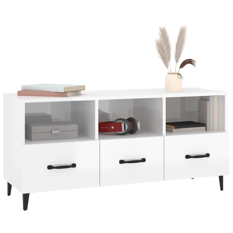 Tv-meubel 102x35x50 cm bewerkt hout hoogglans wit MeubelReus