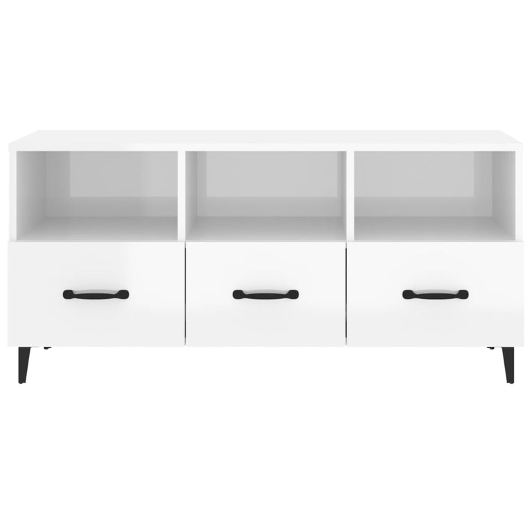 Tv-meubel 102x35x50 cm bewerkt hout hoogglans wit MeubelReus