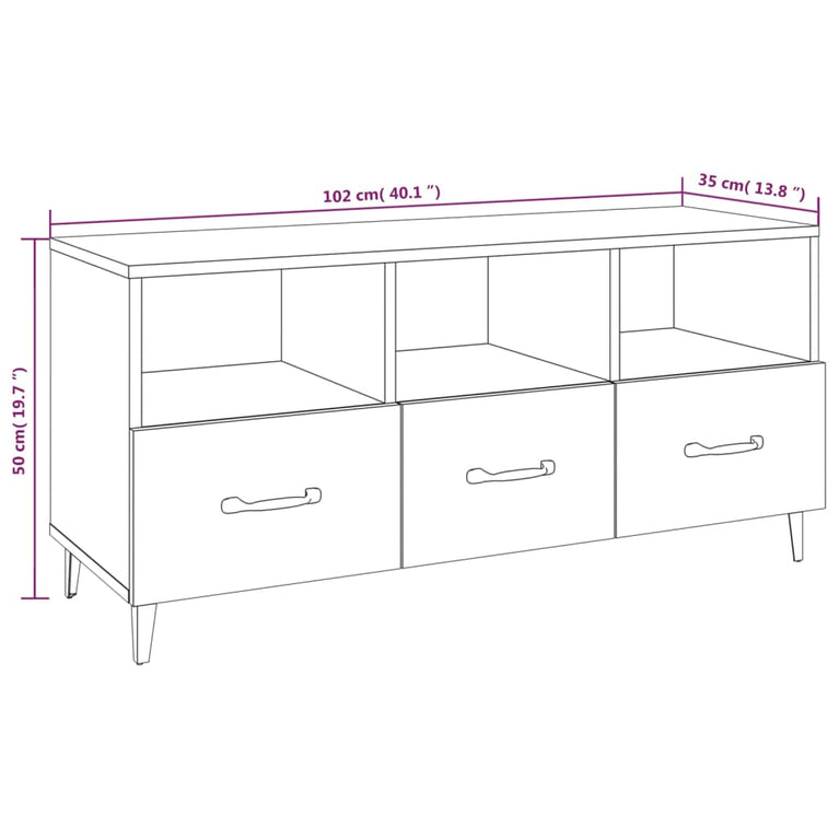 Tv-meubel 102x35x50 cm bewerkt hout hoogglans wit MeubelReus