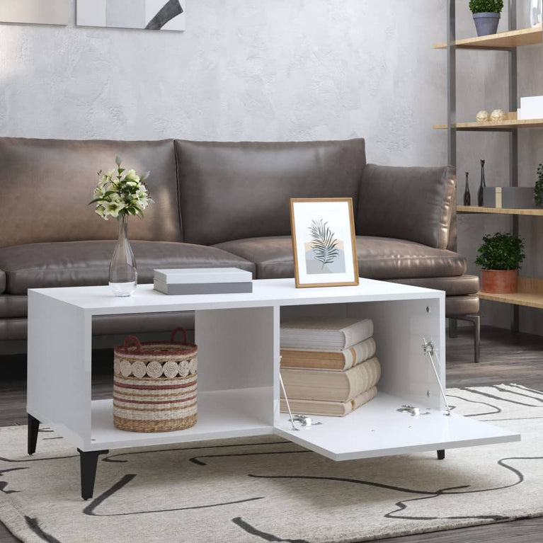 vidaXL Salontafel 90x50x40 cm bewerkt hout hoogglans wit MeubelReus