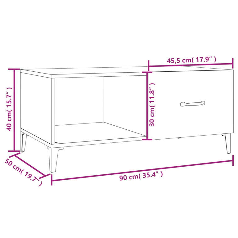 vidaXL Salontafel 90x50x40 cm bewerkt hout hoogglans wit MeubelReus