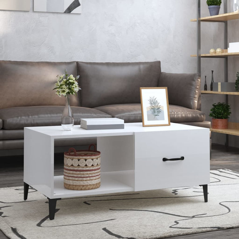 vidaXL Salontafel 90x50x40 cm bewerkt hout hoogglans wit MeubelReus