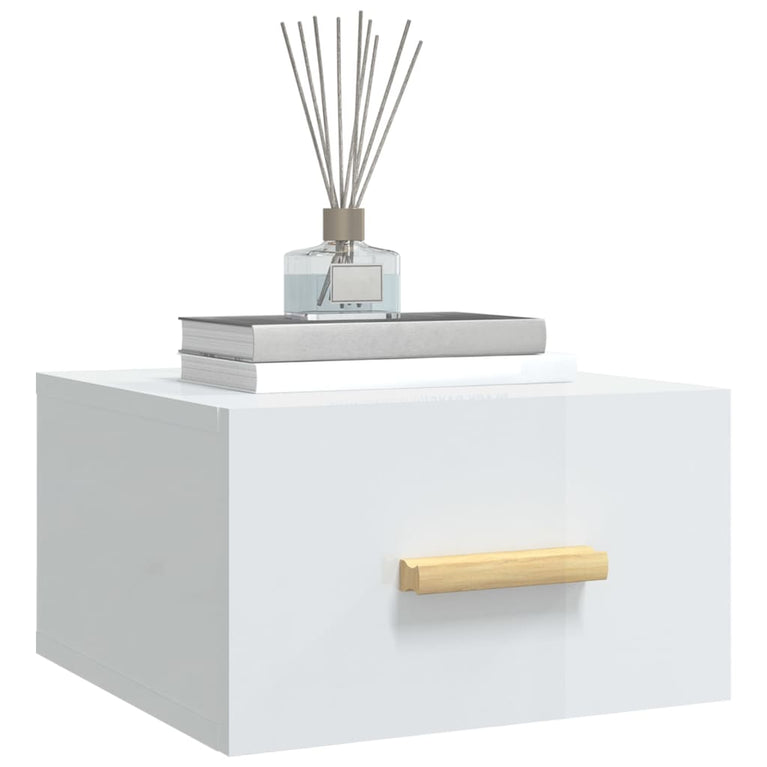 Nachtkastjes 2 st wandgemonteerd 35x35x20 cm hoogglans wit MeubelReus
