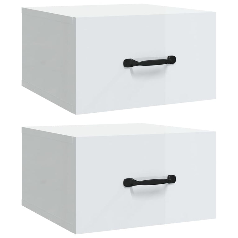 Nachtkastjes 2 st wandgemonteerd 35x35x20 cm hoogglans wit MeubelReus