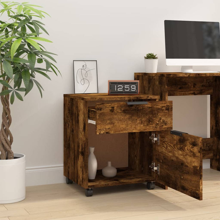 Dossierkast verrijdbaar 45x38x54 cm bewerkt hout gerookt eiken MeubelReus
