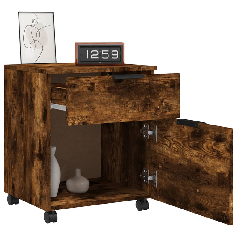 Dossierkast verrijdbaar 45x38x54 cm bewerkt hout gerookt eiken MeubelReus