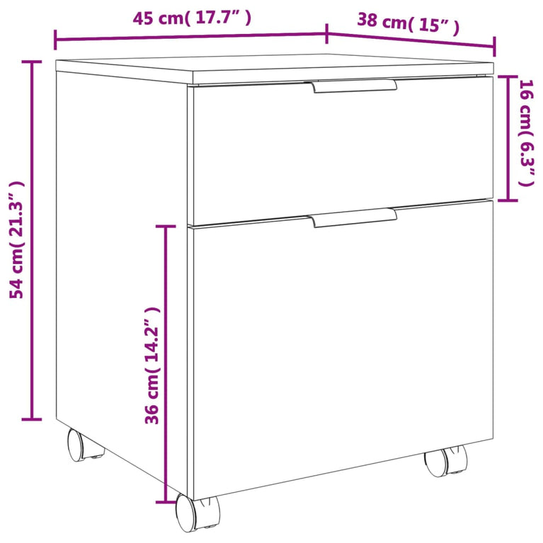 Dossierkast verrijdbaar 45x38x54 cm bewerkt hout gerookt eiken MeubelReus