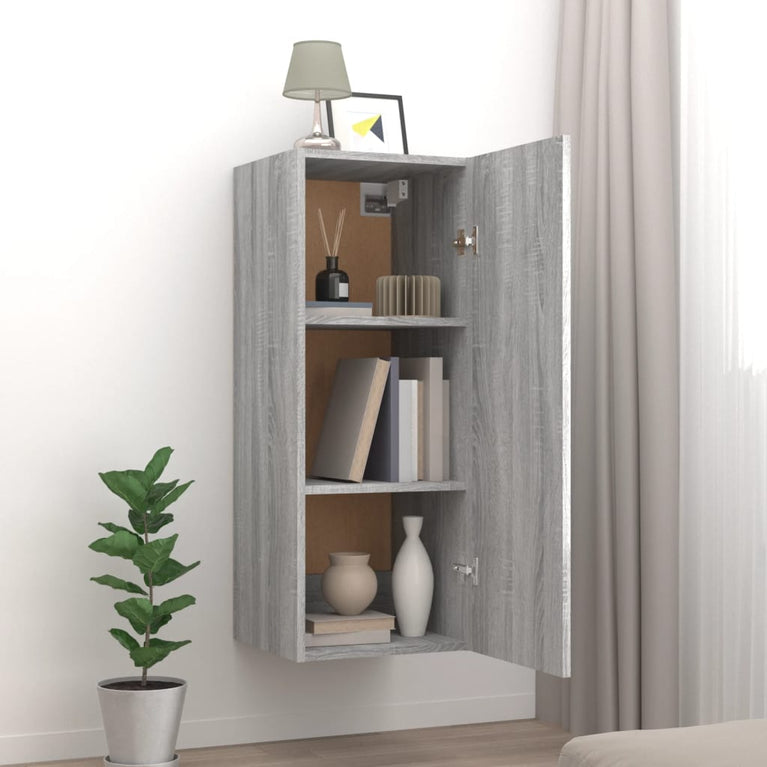 Wandkast 34,5x34x90 cm bewerkt hout grijs sonoma eikenkleurig MeubelReus