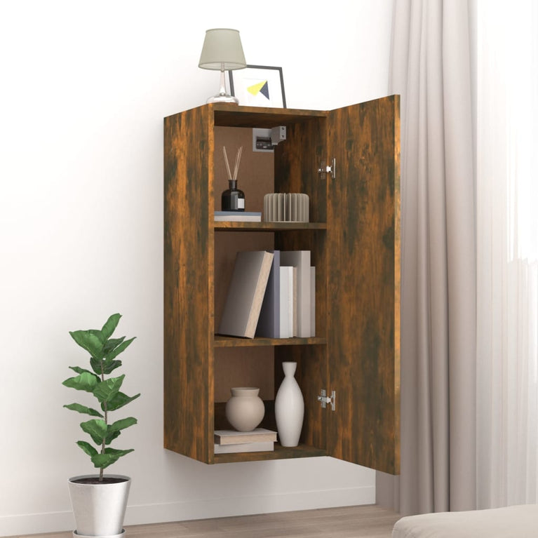 Wandkast 34,5x34x90 cm bewerkt hout gerookt eikenkleurig MeubelReus