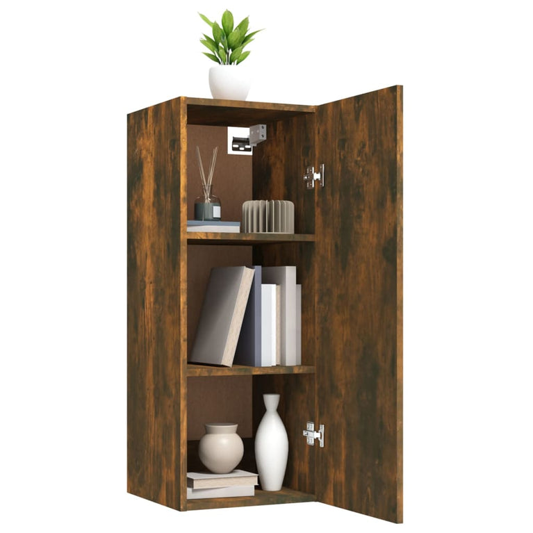 Wandkast 34,5x34x90 cm bewerkt hout gerookt eikenkleurig MeubelReus