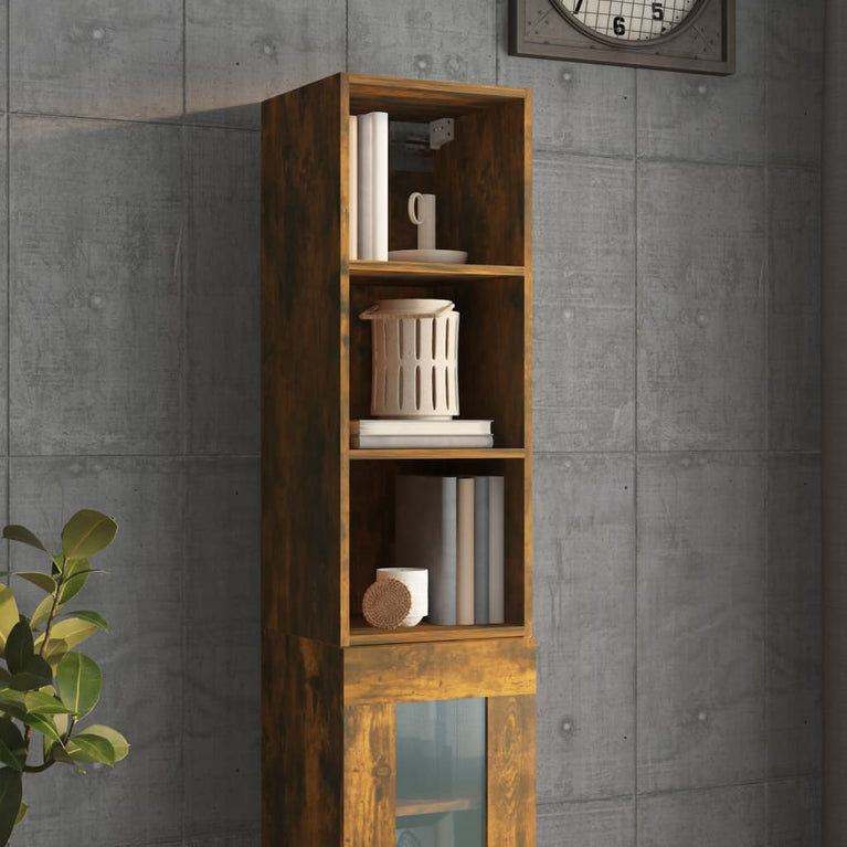 Wandkast 34,5x32,5x90 cm bewerkt hout gerookt eikenkleurig MeubelReus