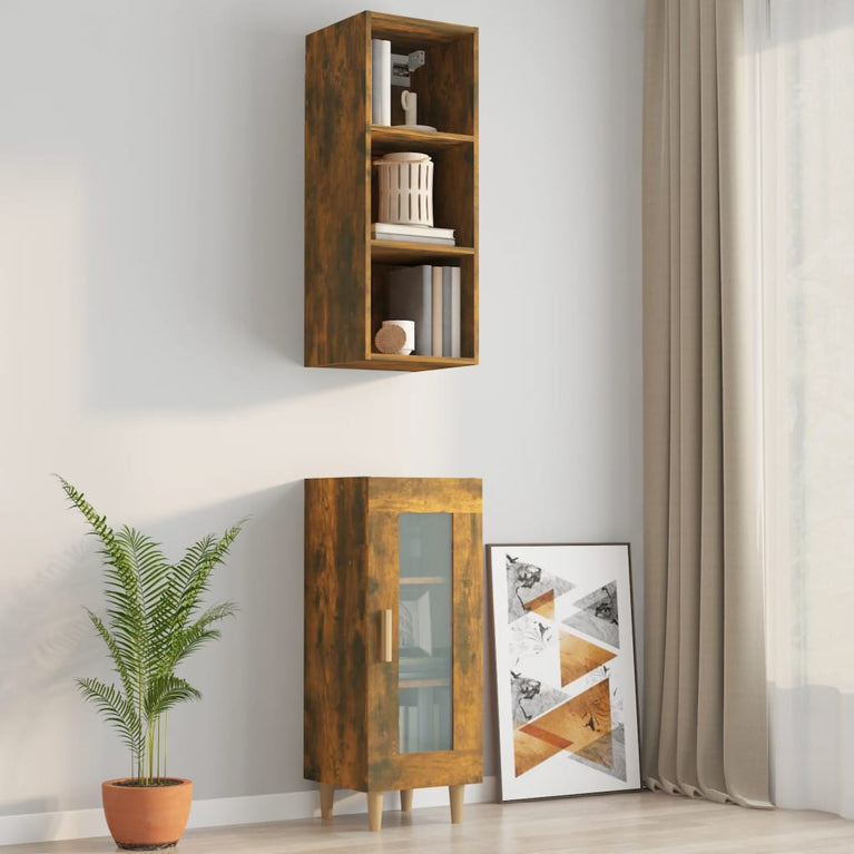 Wandkast 34,5x32,5x90 cm bewerkt hout gerookt eikenkleurig MeubelReus