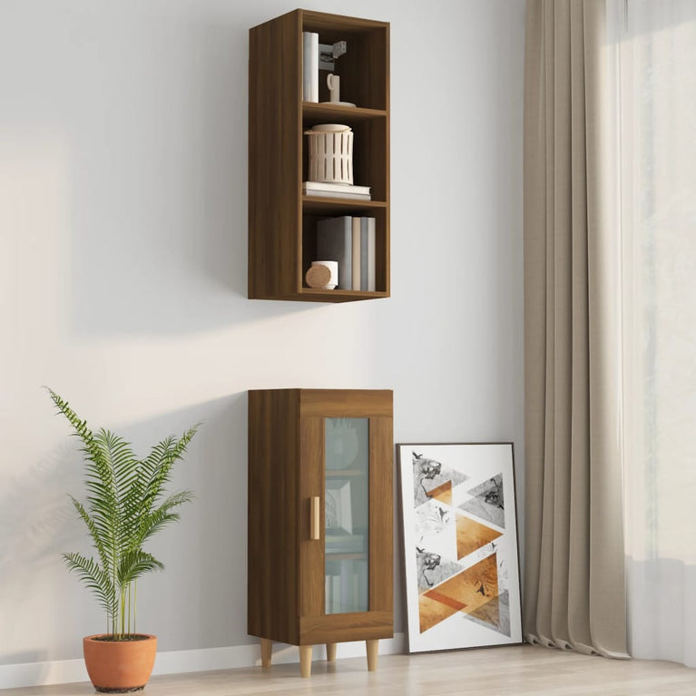Wandkast 34,5x32,5x90 cm bewerkt hout bruin eikenkleur MeubelReus
