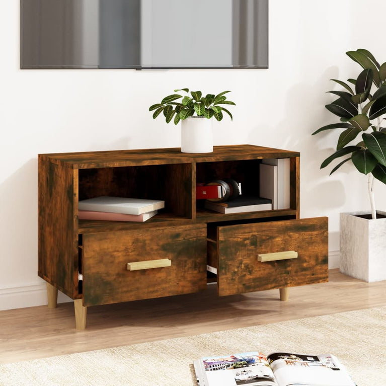 Tv-meubel 80x36x50 cm bewerkt hout gerookt eikenkleurig MeubelReus