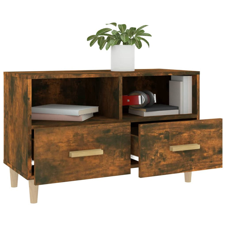 Tv-meubel 80x36x50 cm bewerkt hout gerookt eikenkleurig MeubelReus