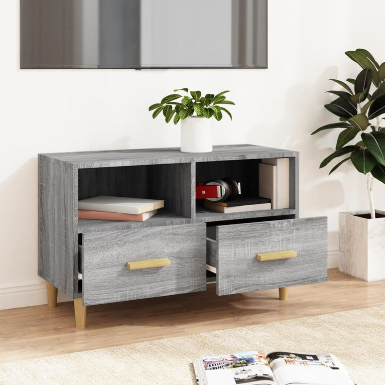 Tv-meubel 80x36x50 cm bewerkt hout grijs sonoma eikenkleurig MeubelReus