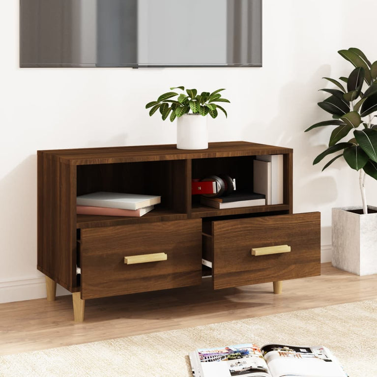 Tv-meubel 80x36x50 cm bewerkt hout bruin eikenkleur MeubelReus