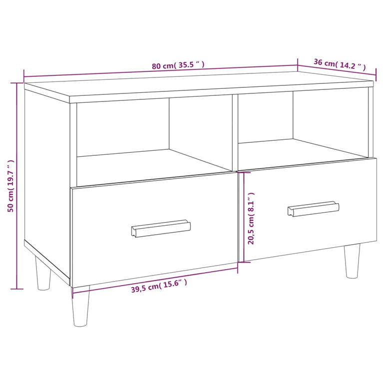 Tv-meubel 80x36x50 cm bewerkt hout bruin eikenkleur MeubelReus