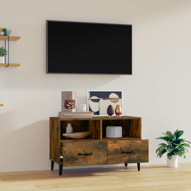Tv-meubel 80x36x50 cm bewerkt hout gerookt eikenkleurig MeubelReus
