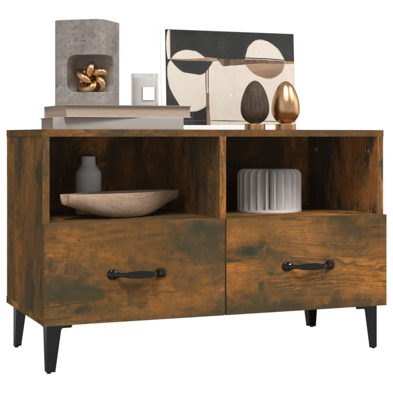 Tv-meubel 80x36x50 cm bewerkt hout gerookt eikenkleurig MeubelReus