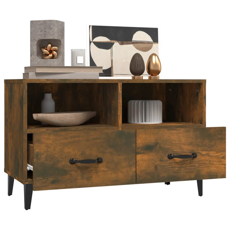 Tv-meubel 80x36x50 cm bewerkt hout gerookt eikenkleurig MeubelReus
