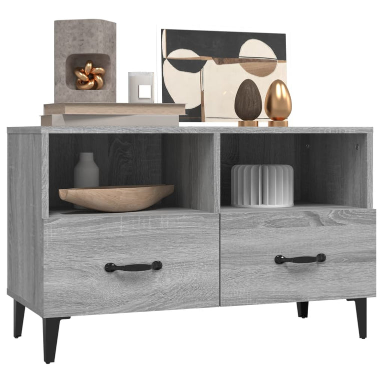 Tv-meubel 80x36x50 cm bewerkt hout grijs sonoma eikenkleurig MeubelReus