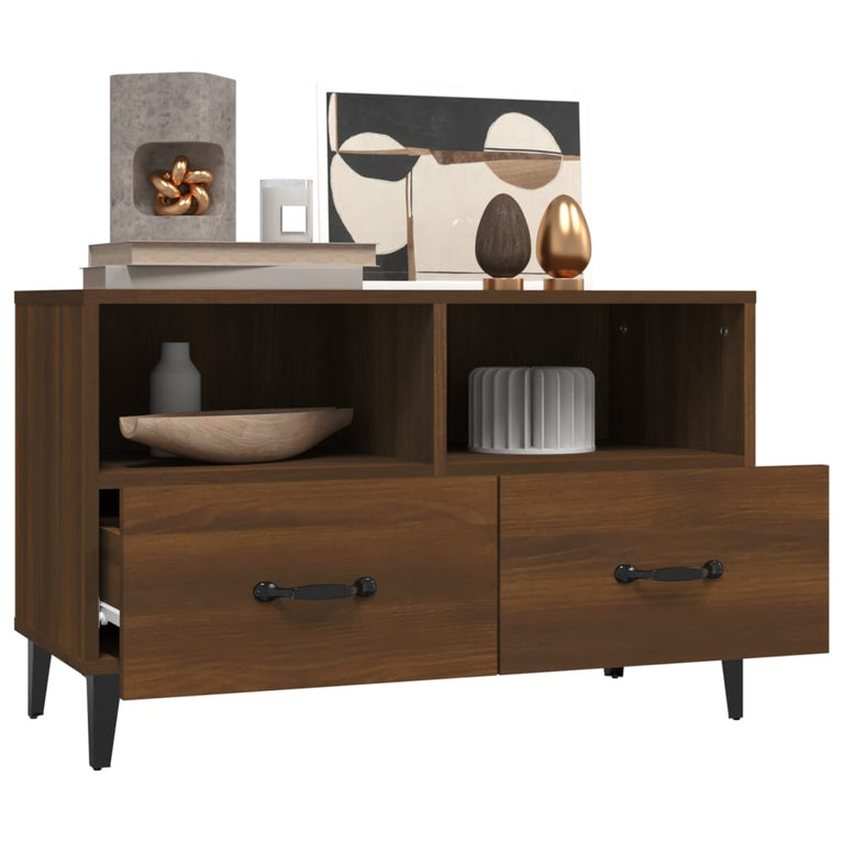 Tv-meubel 80x36x50 cm bewerkt hout bruin eikenkleur MeubelReus