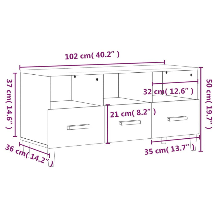 Tv-meubel 102x36x50 cm bewerkt hout gerookt eikenkleurig MeubelReus