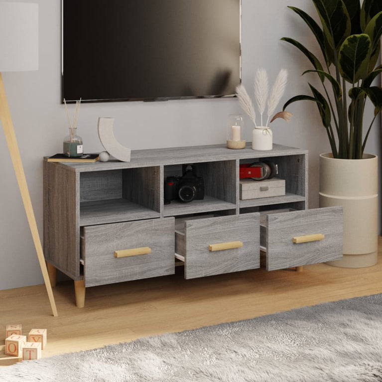 Tv-meubel 102x36x50 cm bewerkt hout grijs sonoma eikenkleurig MeubelReus