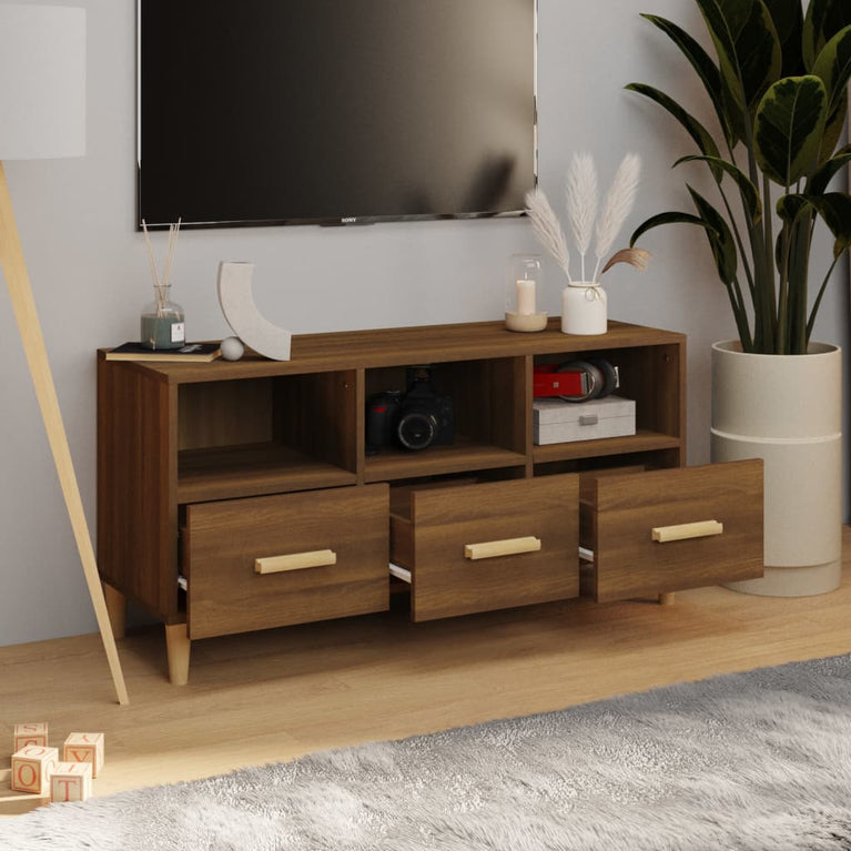 Tv-meubel 102x36x50 cm bewerkt hout bruin eikenkleur MeubelReus