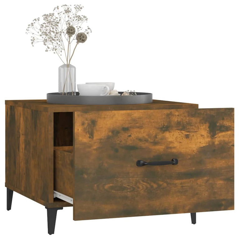 Salontafel met metalen poten 50x50x40 cm gerookt eikenkleurig MeubelReus