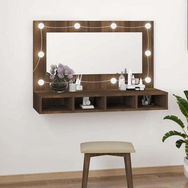 Spiegelkast met LED-verlichting 90x31,5x62 cm bruineikenkleurig MeubelReus